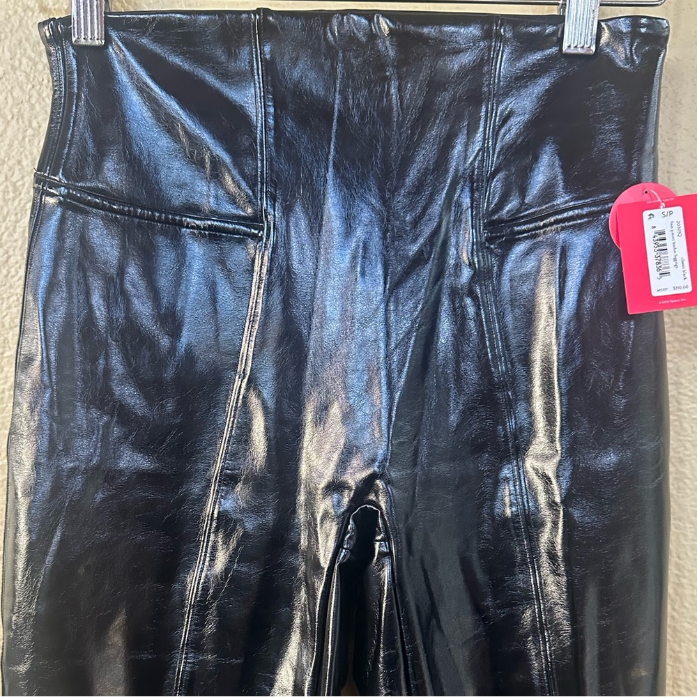 NWT! SPANX “SPANXshape™ Black Faux Leather Patent Leggings” Petite Small - Picture 7 of 9